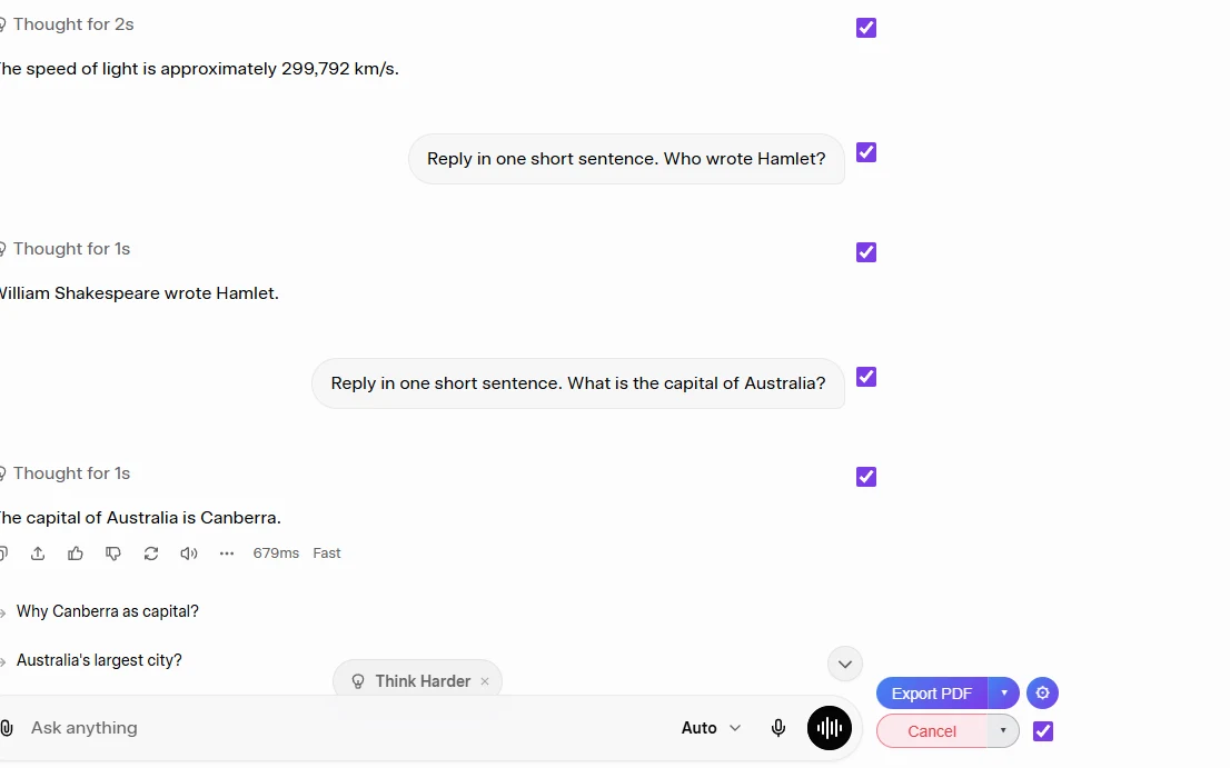 Multiple Grok messages with their checkboxes ticked, ready to export only what's selected