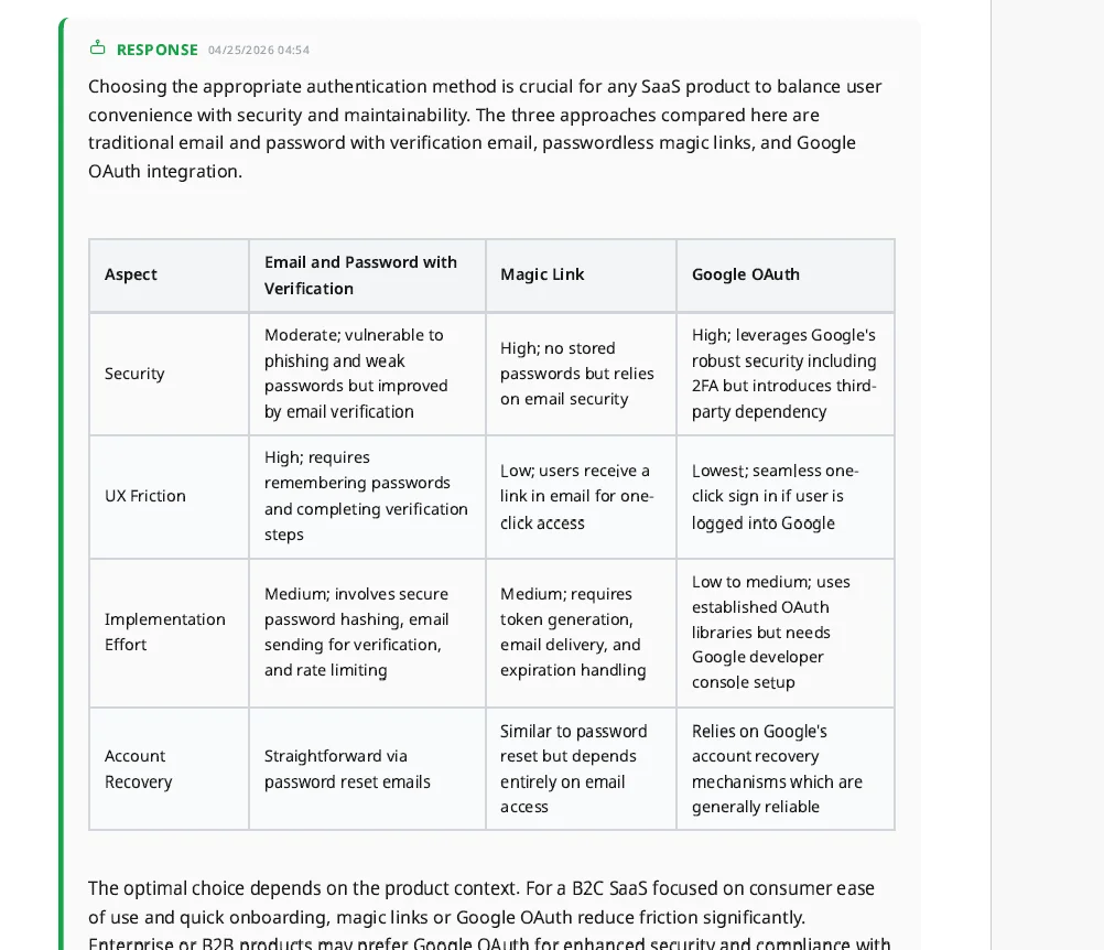 The same comparison table after exporting to PDF, with formatting preserved